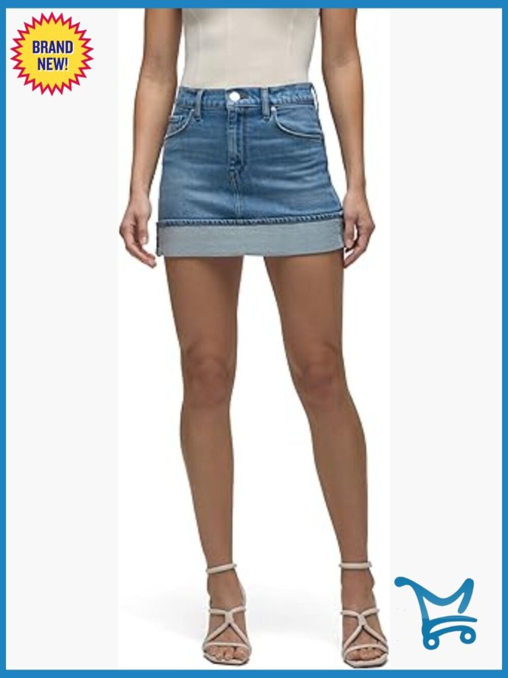 Curved Hem Mini Skirt - Stretch Denim, Mid Rise